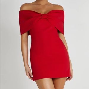 Meshki GWYNETH Off Shoulder Bow Mini Dress - Red